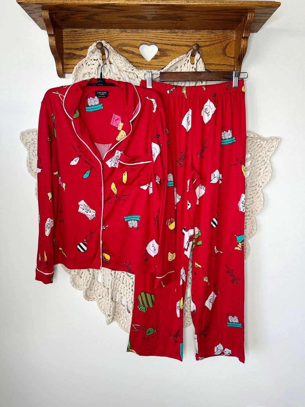Kate Spade Holiday Christmas Novelty Red Pajama Set Size Small